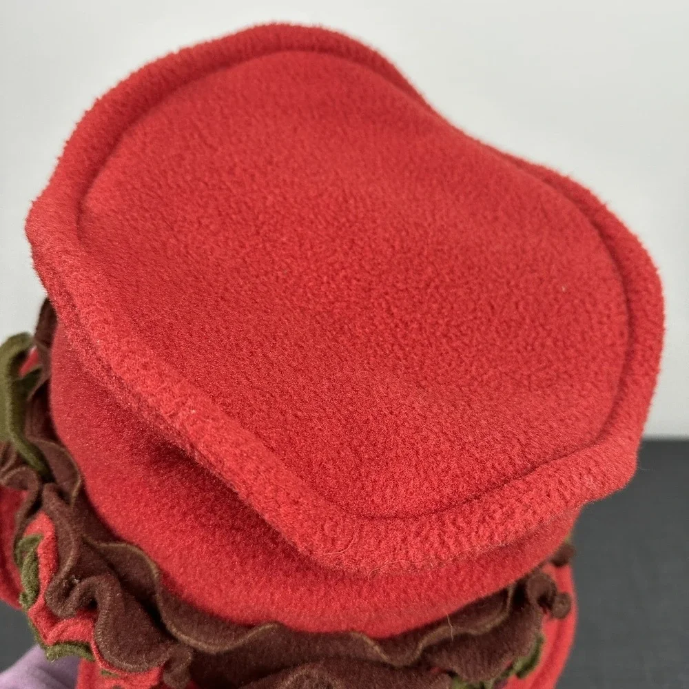 Vintage 90s Womens Hat Amber Rose Floral Fleece‎ Winter Fall Grunge Red Packable